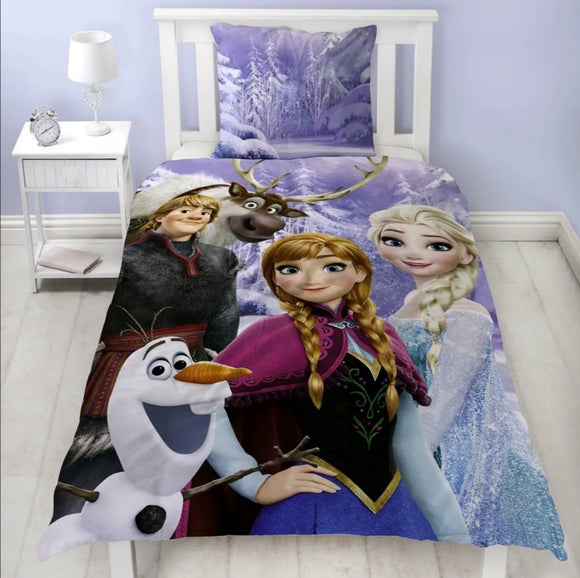 Frozen Team SIngle Duvet 100% Cotton Flannel Reversible Bedding Elsa Anna