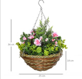 PCs Artificial Lisianthus Flower Hanging Planter Basket Indoor Outdoor Décor