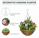 PCs Artificial Lisianthus Flower Hanging Planter Basket Indoor Outdoor Décor