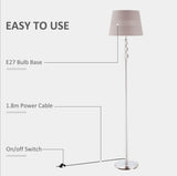 Modern Floor Lamp w/ Fabric Shade and Chrome Base Elegant Decoration for Study