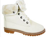 LADIES FLAT FUR LINED WOMENS GRIP SOLE WINTER ARMY COMBAT ANKLE BOOTS