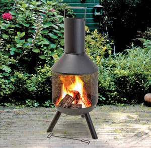 Large Outdoor Patio Garden Portable Black Metal Chimney Fireplace Log Burner Set