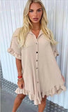 Womens Short Mini Smock Dress Ladies Pleated Peplum Frill Collared Shirt Top