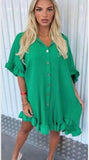 Womens Short Mini Smock Dress Ladies Pleated Peplum Frill Collared Shirt Top