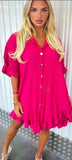 Womens Short Mini Smock Dress Ladies Pleated Peplum Frill Collared Shirt Top