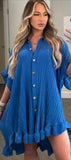 Womens Short Mini Smock Dress Ladies Pleated Peplum Frill Collared Shirt Top