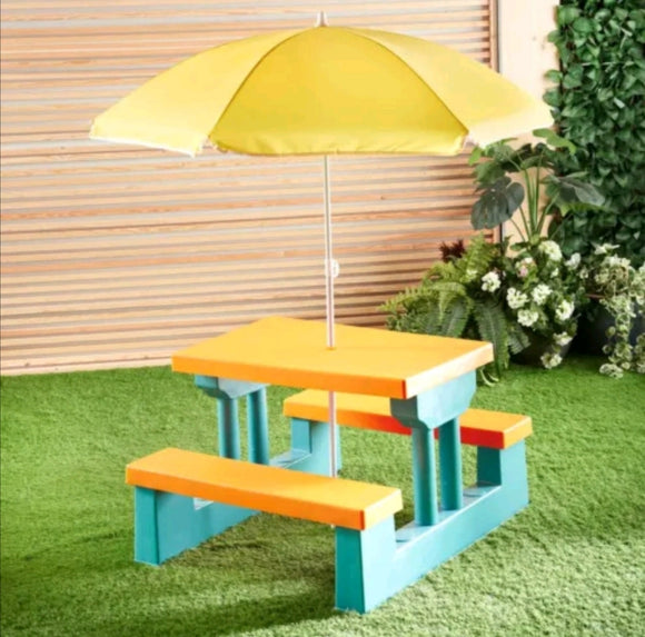 Kids Picnic Bench With Parasol Garden Outdoor Easy To Assemble Perfect For Kids