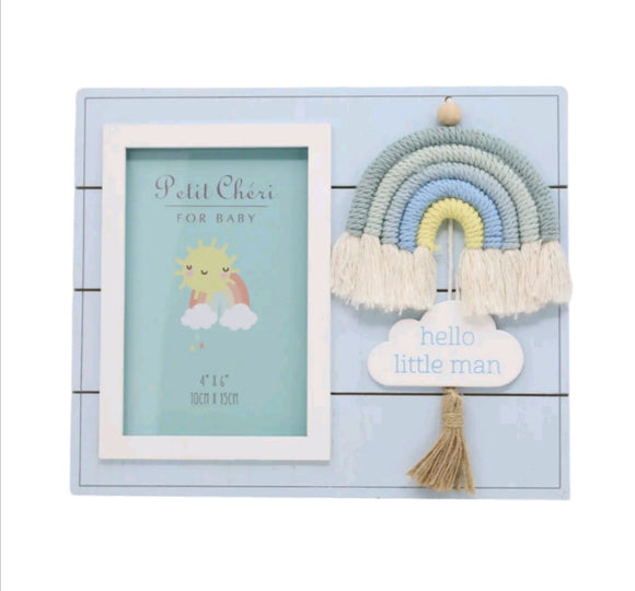 Blue wooden little man macrame frame