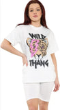 Ladies Wild Thang Tiger T shirt Short Set Co Ord Womens LoungeWear Tracksuit