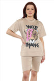 Ladies Wild Thang Tiger T shirt Short Set Co Ord Womens LoungeWear Tracksuit