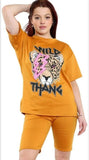 Ladies Wild Thang Tiger T shirt Short Set Co Ord Womens LoungeWear Tracksuit