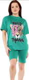 Ladies Wild Thang Tiger T shirt Short Set Co Ord Womens LoungeWear Tracksuit