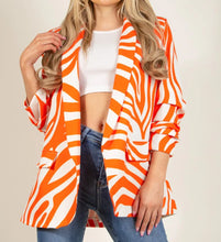 Load image into Gallery viewer, Zebra Print Ruched Sleeve Open Blazer