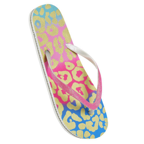 LADIES OMBRE LEOPARD FLIP FLOPS PINK WITH GEM SOLE