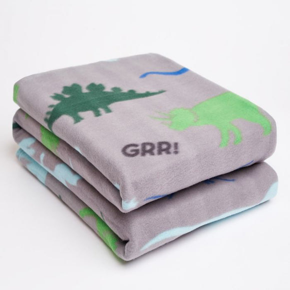 Dinosaur Fleece Throw, Grey - 120 x 150cm