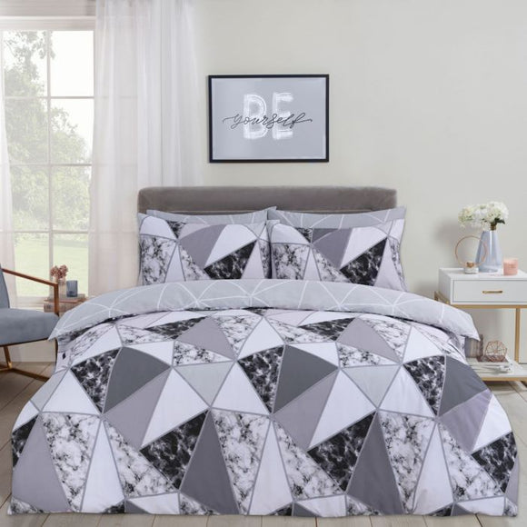 Marble Geometric Duvet Set - CHARCOAL