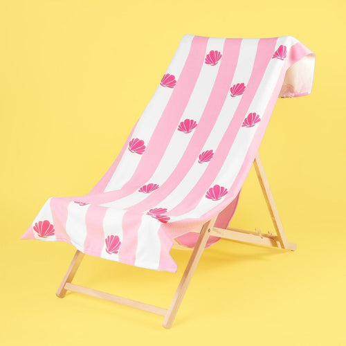 Shell Stripe Print Beach Towel - Blush