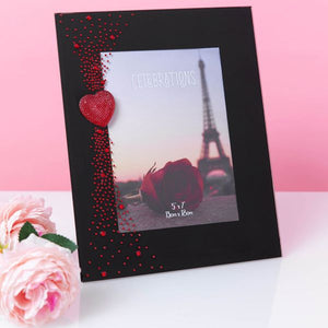 Glass Photo Frame with Red Heart 5 inch x 7 inch