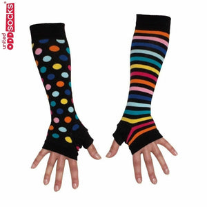 Black Long Arm Warmers Sleeve Spots & Stripes Fingerless Gloves