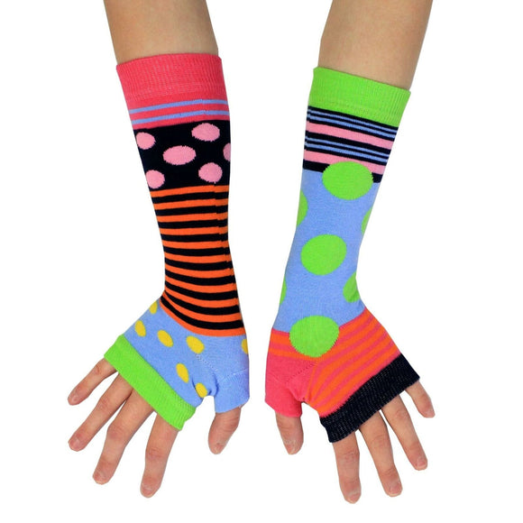 Girls Multicolour Spots & Stripes Winter Fingerless Arm Warmers